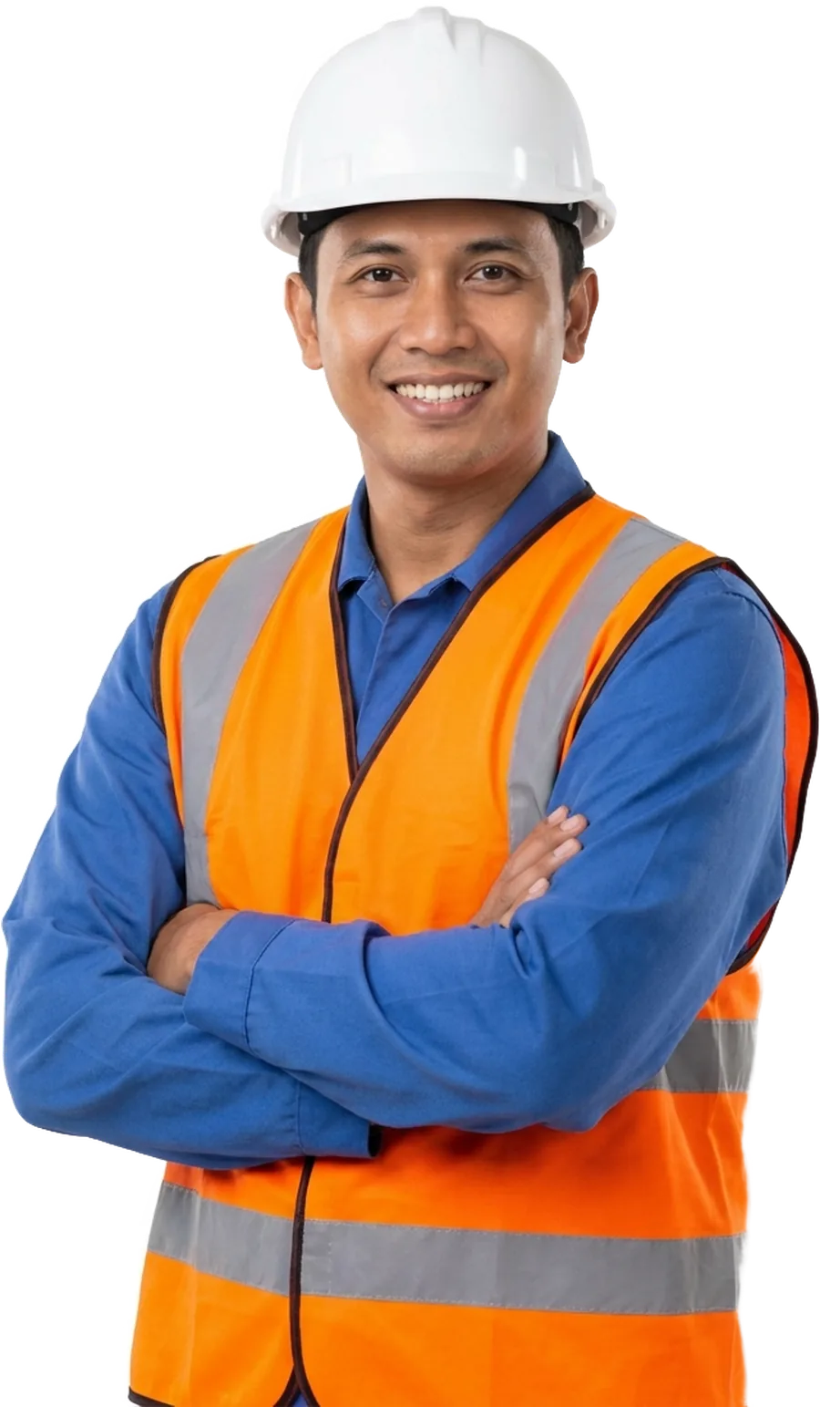 Site supervisor in a hard hat and hi-vis vest