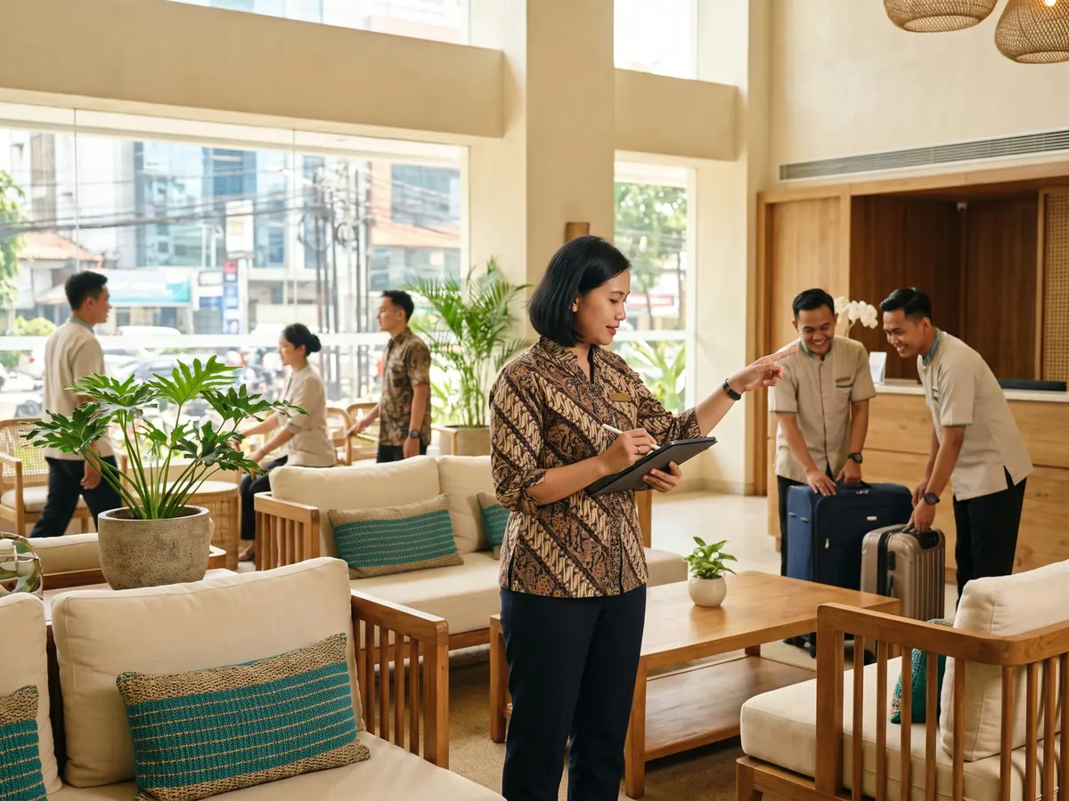 Manajer hospitality Indonesia mengatur shift staf hotel