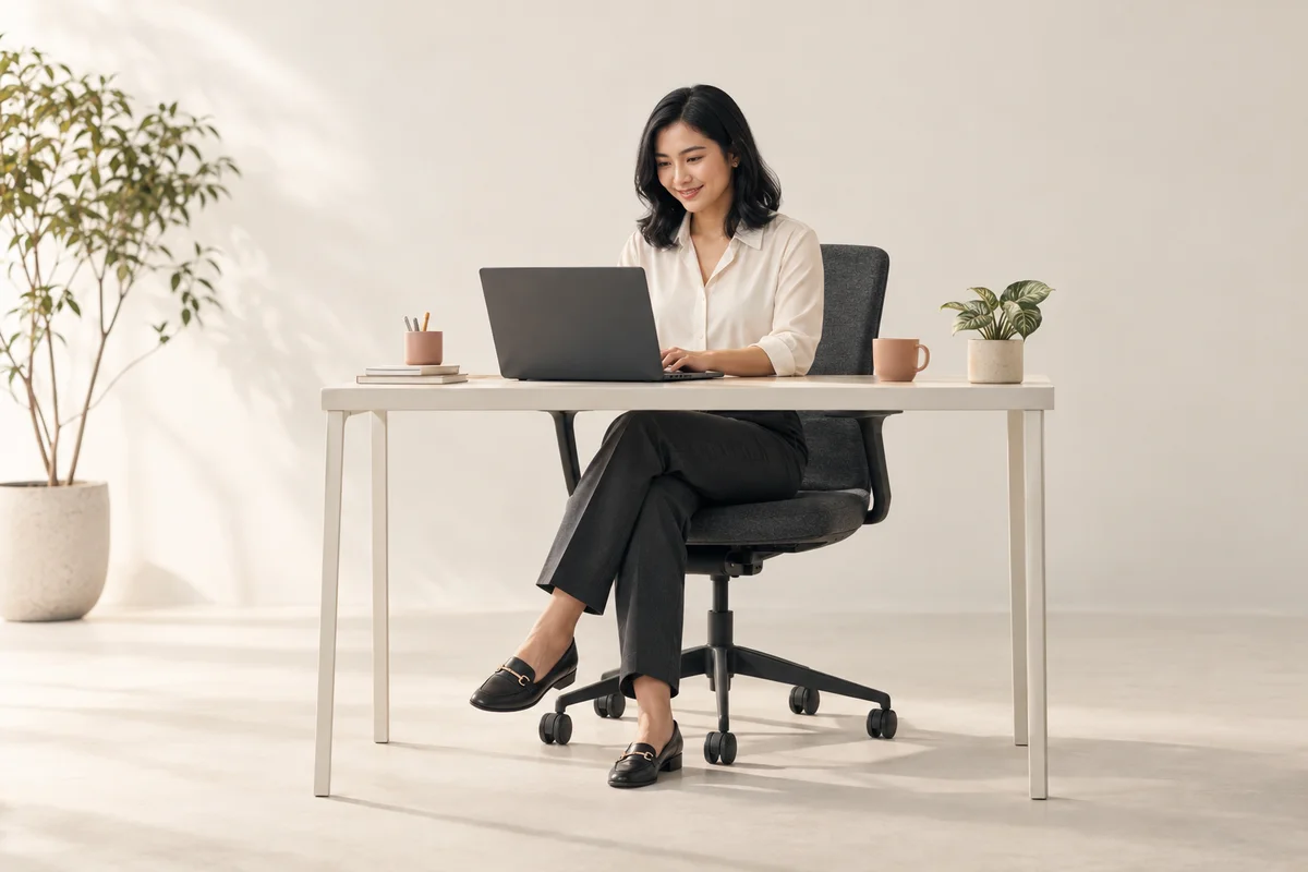 Ilustrasi admin HR bekerja dengan laptop