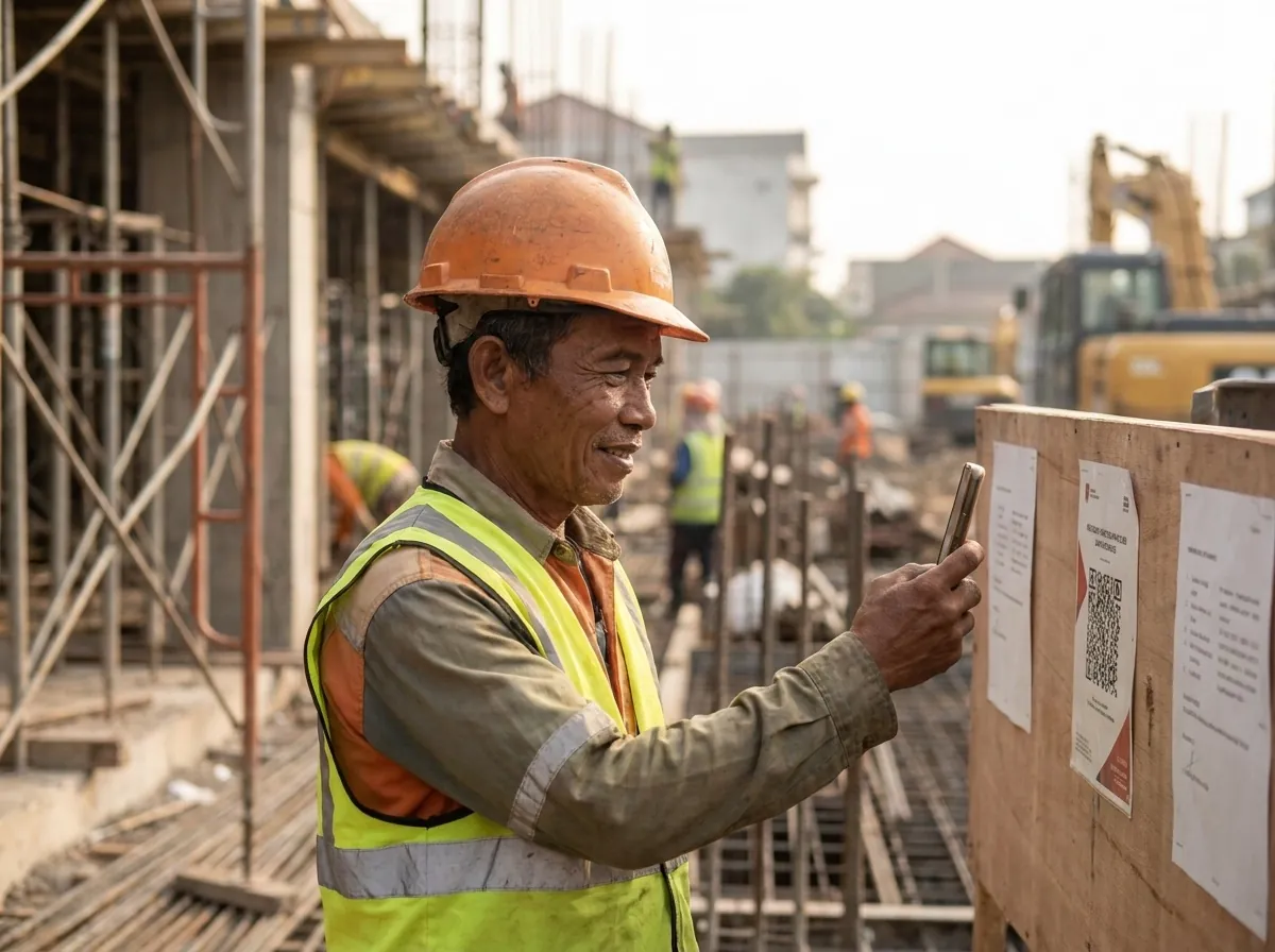 Mandor memeriksa pekerjaan di lokasi proyek